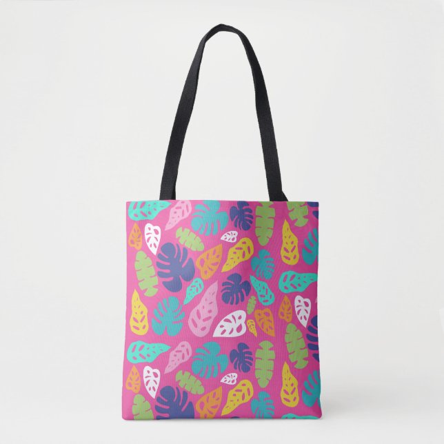 Bright Colorful Tropical Summer Leaves Pattern Tote Bag (Front)