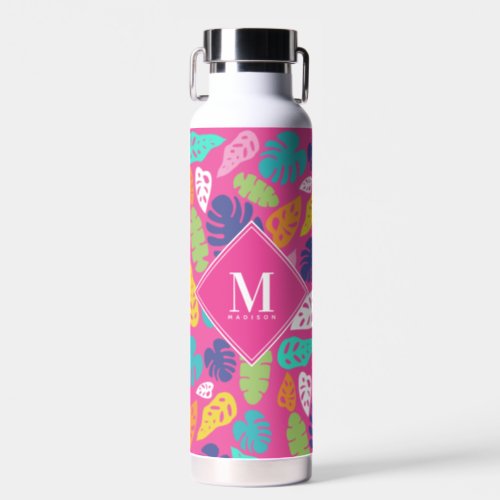 Bright Colorful Tropical Summer Leaves Pattern Water Bottle