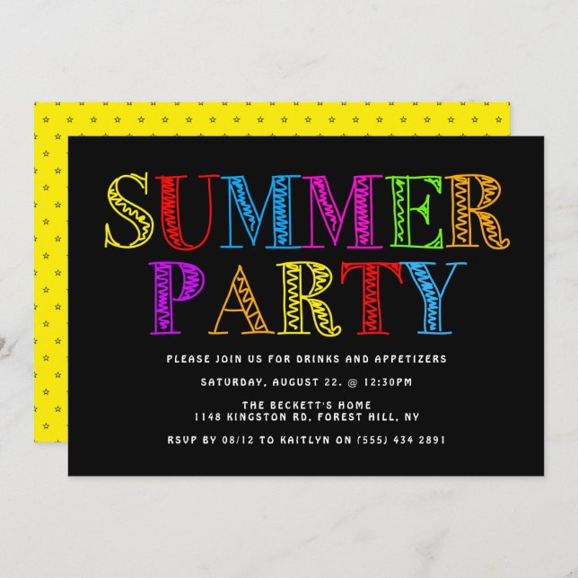 Bright & Colorful Typography Summer Party Invitation (Front/Back)