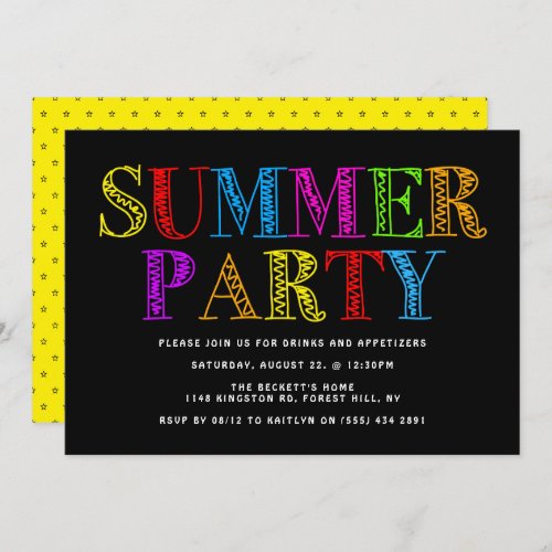 Bright  Colorful Typography Summer Party Invitation