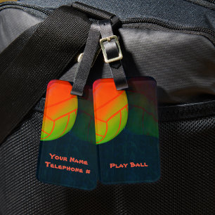 Bright Colorful Volleyball Dark Blue Luggage Tag
