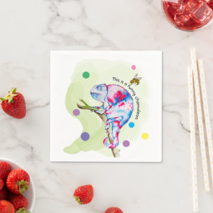 Bright colorful watercolor chameleon and bee. napkins