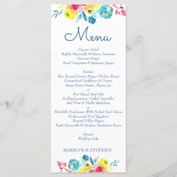Bright Colorful Watercolor Floral Menu by wingding at Zazzle