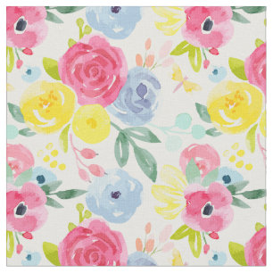 Bright Colorful Watercolor Floral Pattern Fabric
