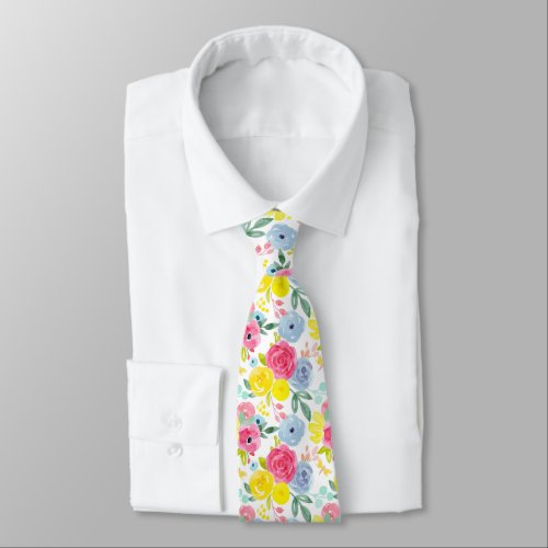 Bright Colorful Watercolor Floral Pattern Neck Tie