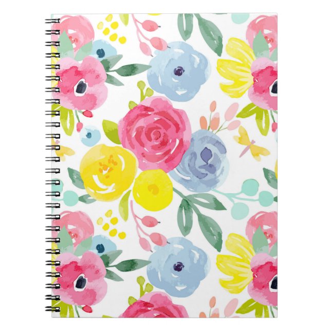 Bright Colorful Watercolor Floral Pattern Notebook (Front)
