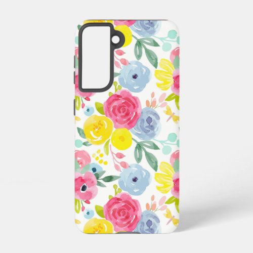 Bright Colorful Watercolor Floral Pattern Samsung Galaxy S21 Case