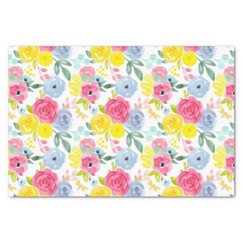 Bright Colorful Watercolor Floral Pattern Tissue Paper