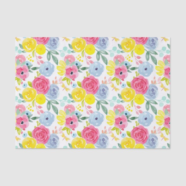 Bright Colorful Watercolor Floral Pattern Tissue Paper (Front)