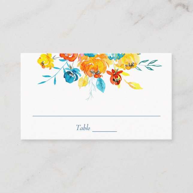 Bright Colorful Watercolor Floral Place Card (Front)