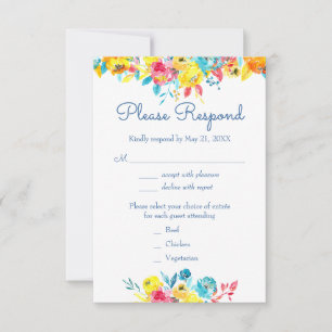 Bright Colorful Watercolor Floral Wedding RSVP Card