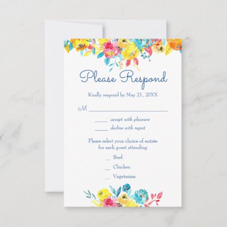 Bright Colorful Watercolor Floral Wedding Rsvp Card