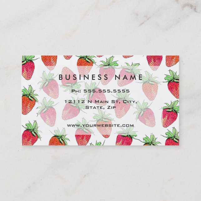 Bright Colorful Watercolor Fruity Strawberries Business Card (Back)