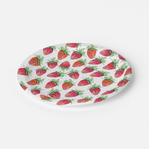 Bright Colorful Watercolor Fruity Strawberries Paper Plates