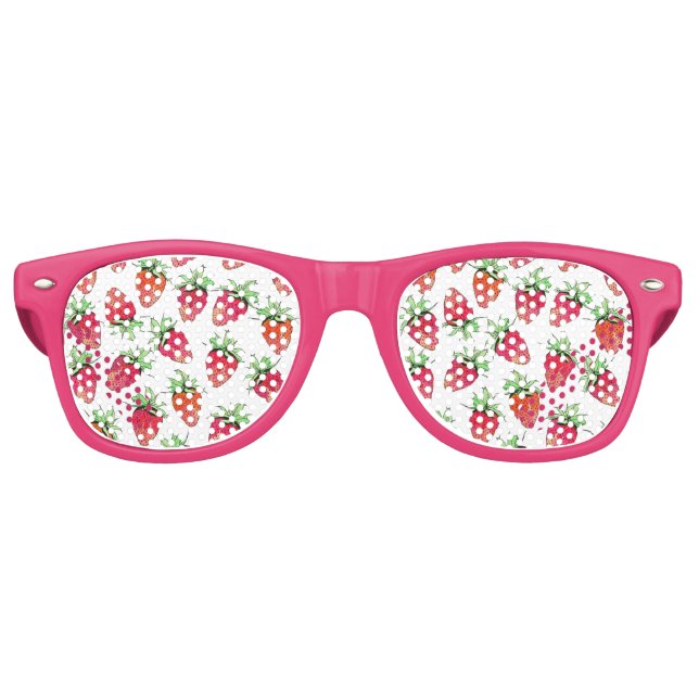 Bright Colorful Watercolor Fruity Strawberries Retro Sunglasses (Front)