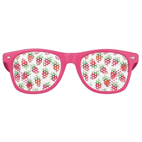 Bright Colorful Watercolor Fruity Strawberries Retro Sunglasses