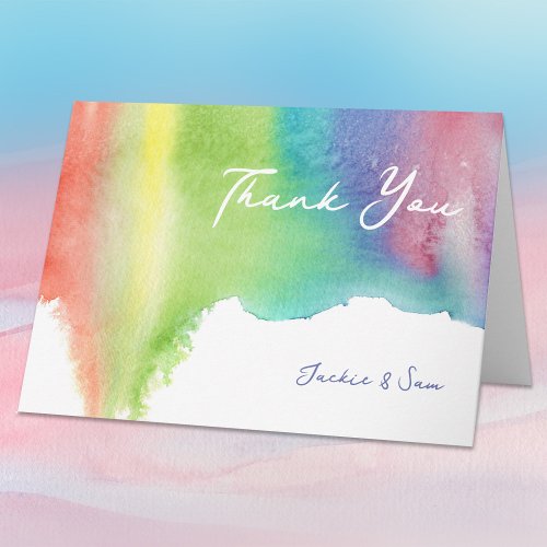 Bright Colorful Watercolor Rainbow Blended Paint Thank You Card
