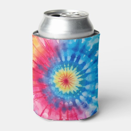 Bright Colorful Watercolor Tie Dye Can Cooler
