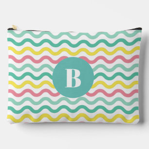 Bright Colorful Wavy Pattern Monogrammed Accessory Pouch