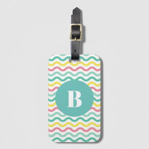 Bright Colorful Wavy Pattern Monogrammed Luggage Tag