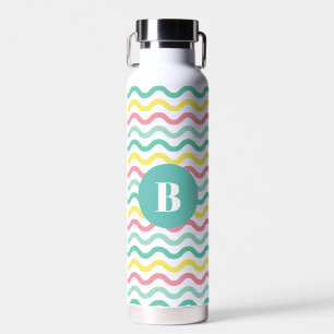 Bright Colorful Wavy Pattern Monogrammed Water Bottle