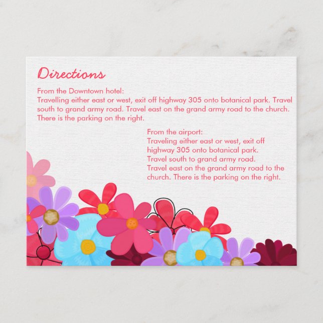 Bright & Colorful Weding Directions Card (Front)