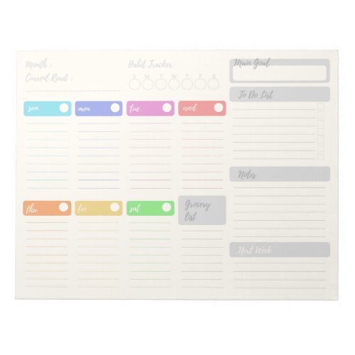 Bright Colorful Weekly Planner Notepad