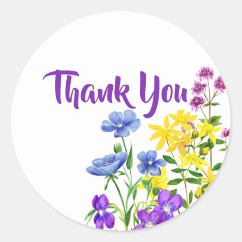 Bright Colorful Wild Flowers Thank You Classic Round Sticker