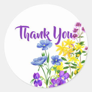 Bright Colorful Wild Flowers Thank You Classic Round Sticker
