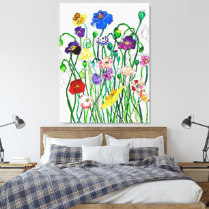 Bright Colorful Wild Poppy Watercolor Floral Poster