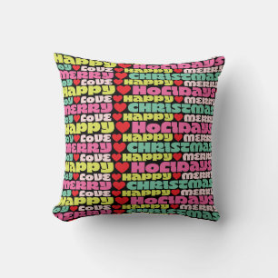 bright colorful wishes merry christmas holiday throw pillow