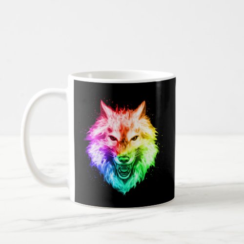 Bright Colorful Wolf Head  Rainbow Howling Wolf F Coffee Mug