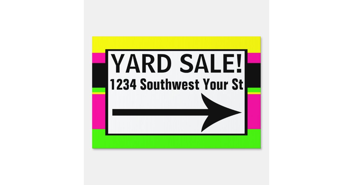 Bright Colorful Yard Sale Sign w/ Arrow | Zazzle.com
