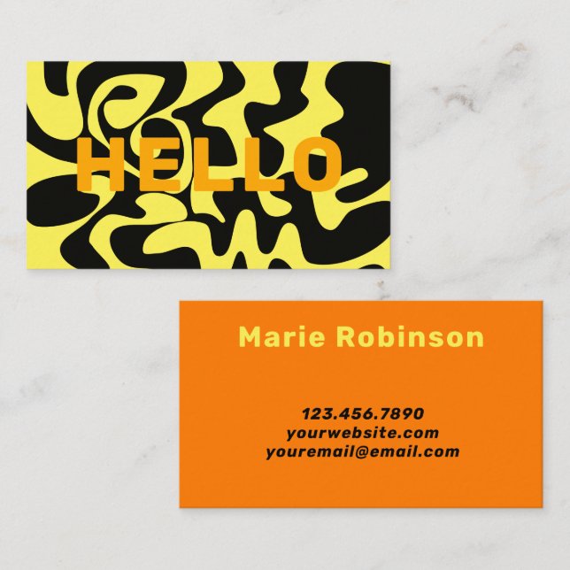 Bright Colorful Yellow Orange Black Modern Hello  Business Card (Front/Back)