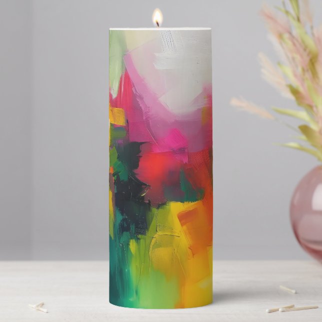 Bright Colors Abstract Art Pillar Candle (In Situ)