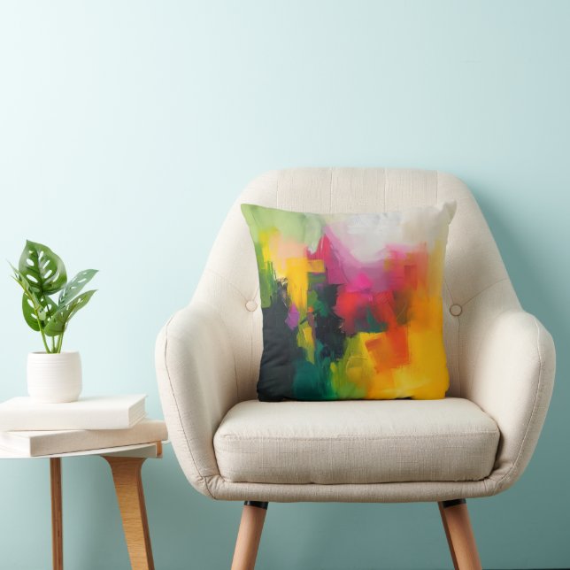 Bright Colors Abstract Art Throw Pillow (Chair)