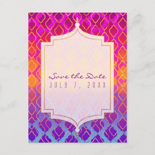 Bright Colors Arabian Moroccan Glam Save the Date Announcement Postcard