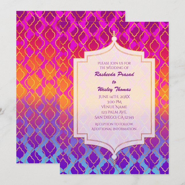 Bright Colors Arabian Moroccan Wedding Invitations (Front/Back)
