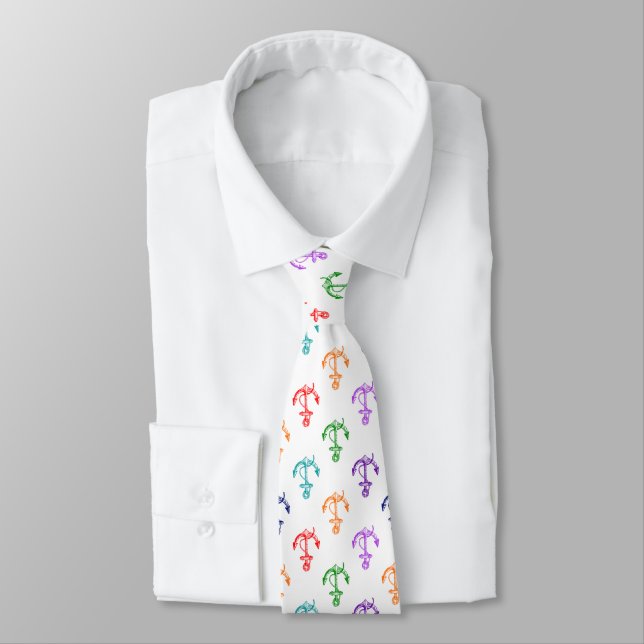 Bright Colors Boat Anchor White Background Neck Tie (Tied)