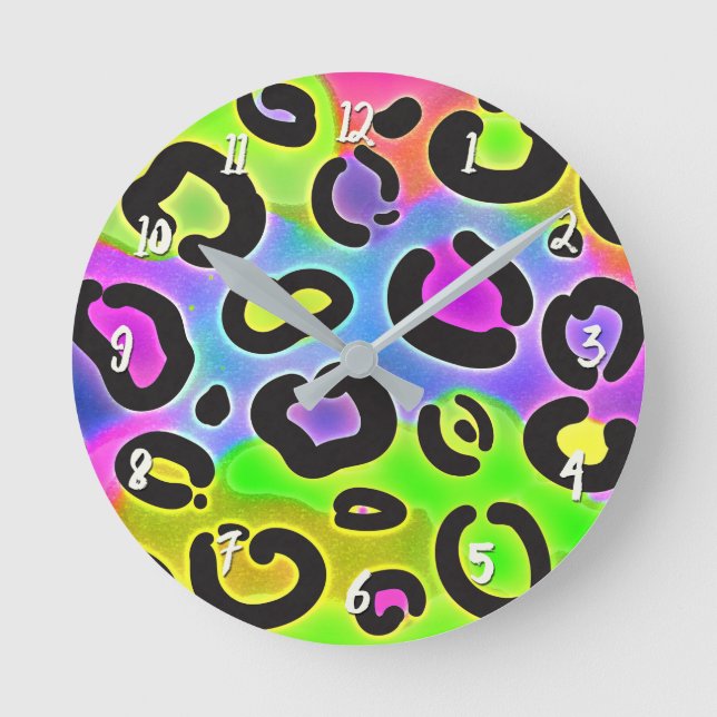 Bright Colors Cheetah Leopard Print Spots Custom Round Clock (Front)