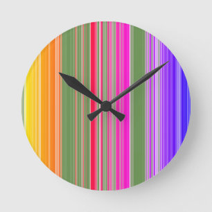 Bright Colors Crazy Colorful Stripes Round Clock