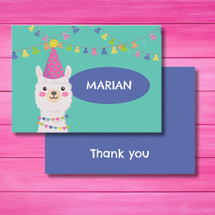BRIGHT COLORS CUTE LLAMA THANK YOU ENCLOSURE CARD