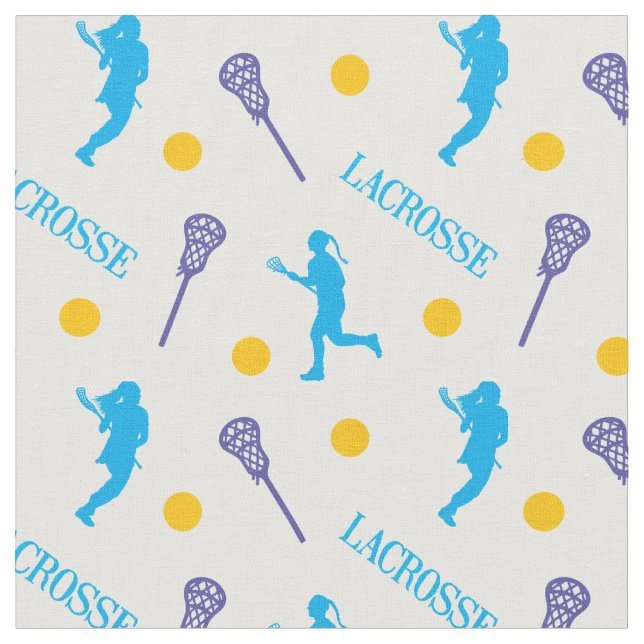 Bright Colors Female Lacrosse Player Pattern Fabric (Close Up)