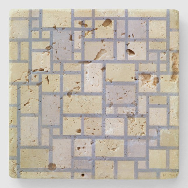 Bright Colors Gray Lines | Piet Mondrian | Stone Coaster (Front)