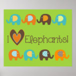 Bright Colors I Love Elephants Nursery Poster at Zazzle