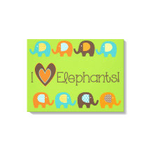 Bright Colors I Love Elephants Wrapped Canvas