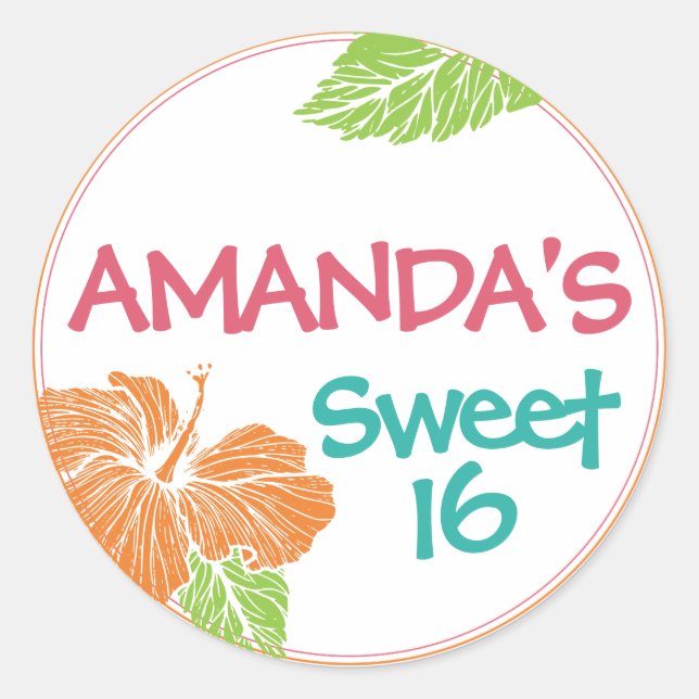 Bright Colors Island Luau Birthday Party Classic Round Sticker (Front)