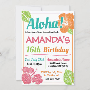 Bright Colors Island Luau Birthday Party Invitation