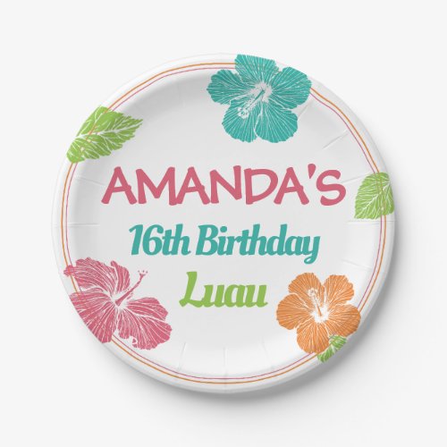 Bright Colors Island Luau Birthday Party Paper Plates