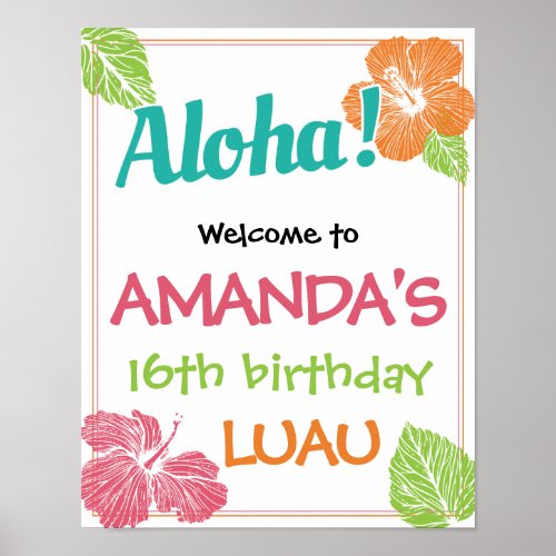 Bright Colors Island Luau Birthday Party Poster